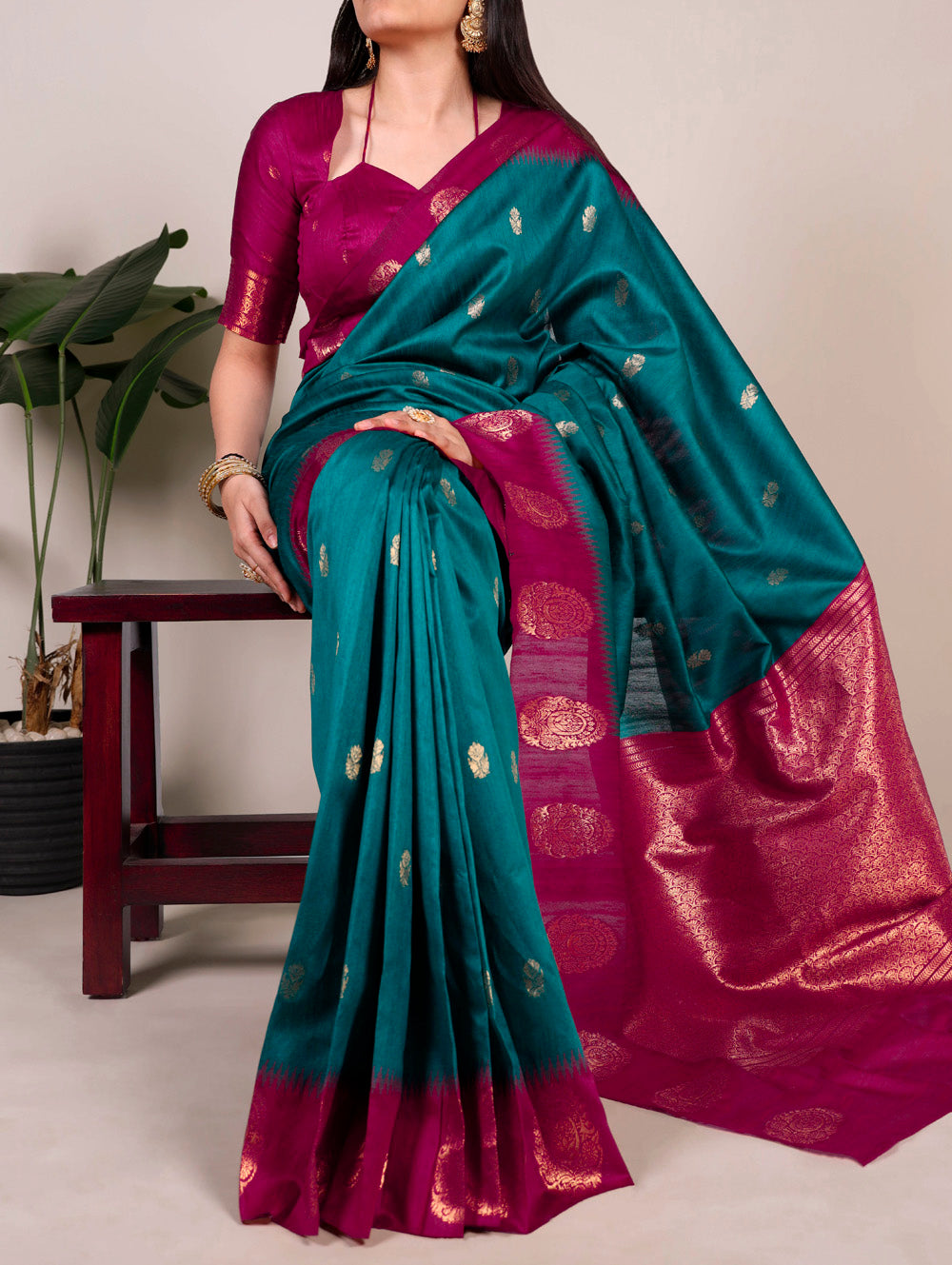Teal Color Poly Cotton Saree