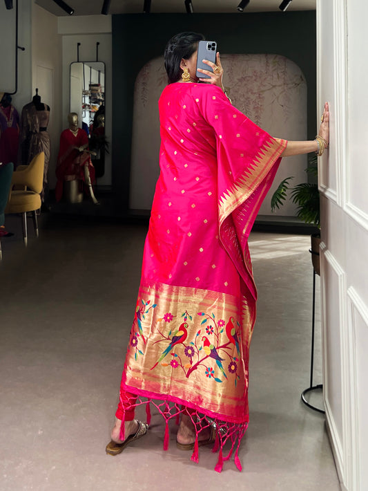 Pink Color Zari Weaving Work Jacquard Kaftan