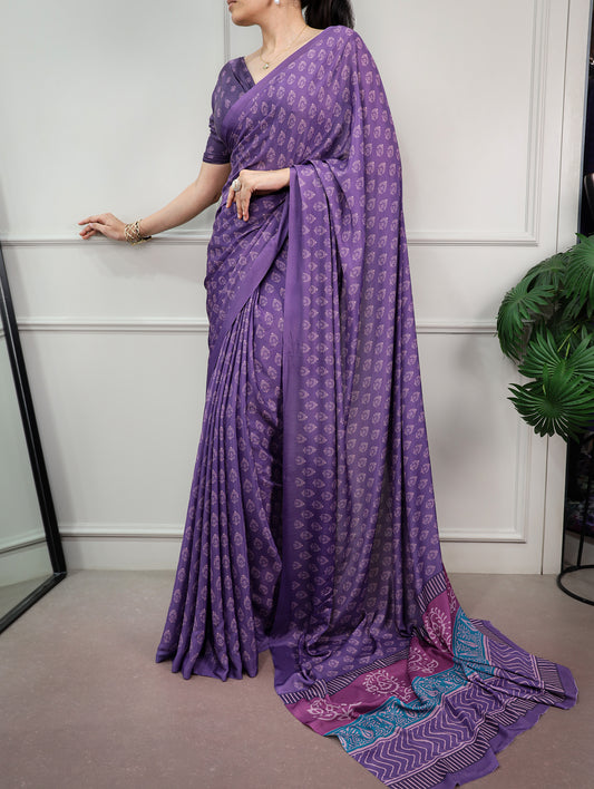 Purple Color Satin Silk Festive Wear Saree
