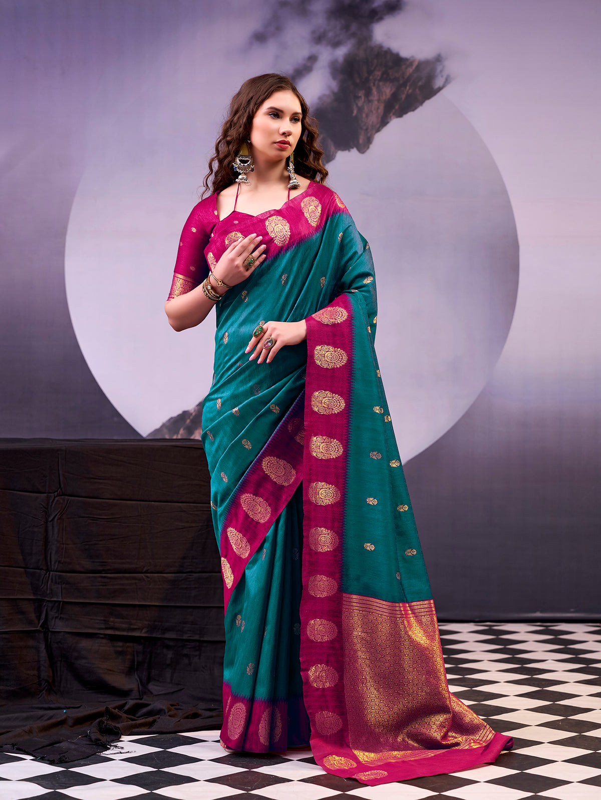 Teal Color Poly Cotton Saree