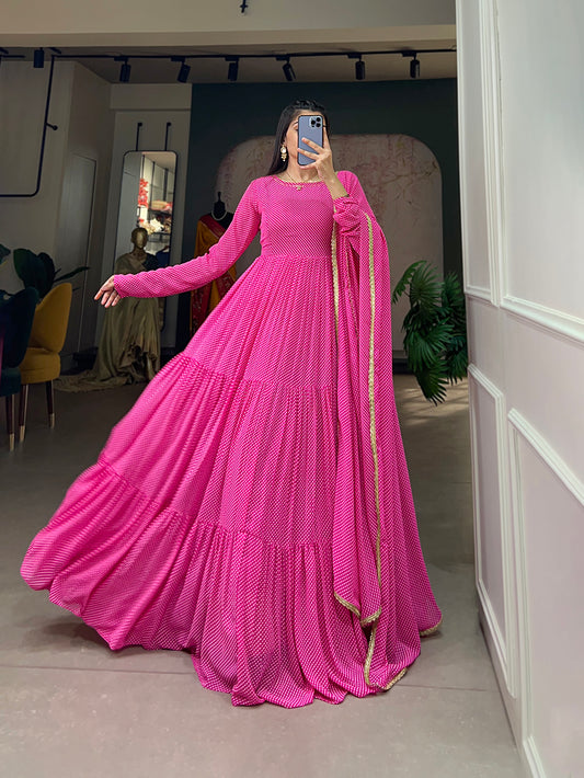 Pink Color Printed Georgette Dress