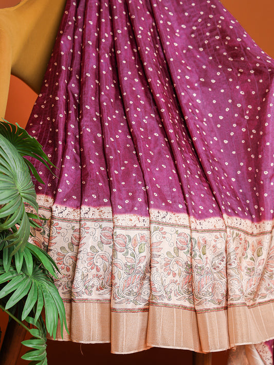Purple Color Digital Printed Handloom Kotha Border Saree