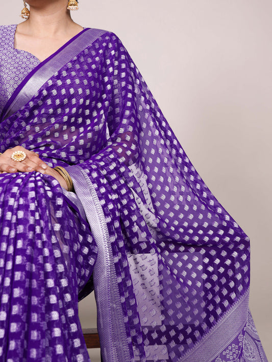Purple Color Zari Weaving Work (Viscose Border) Nylon Georgette Saree