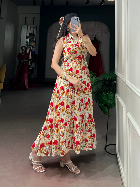 Elegant Floral Print Western Wear Dress