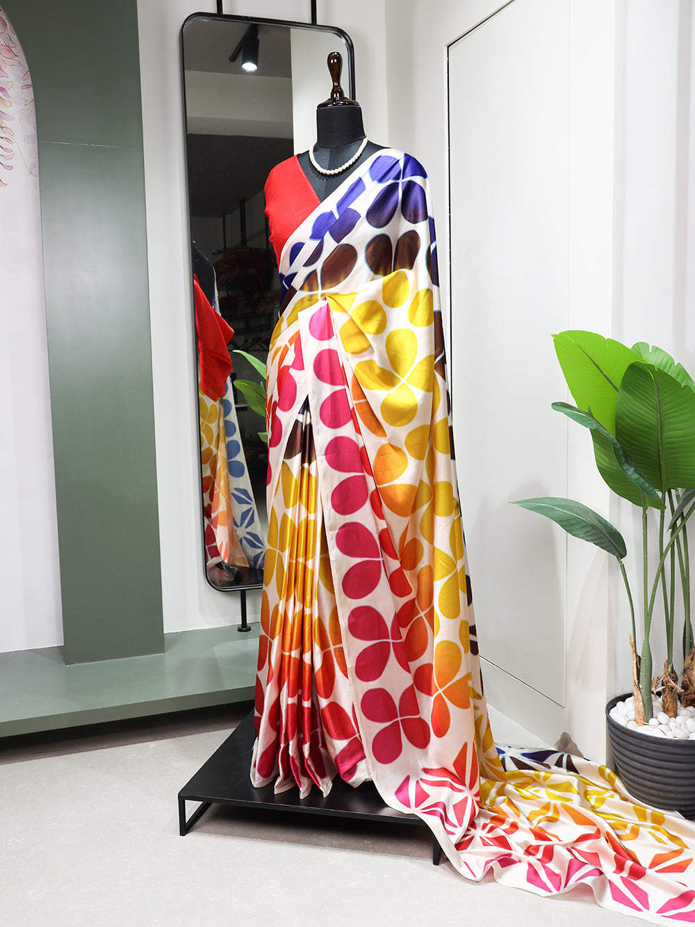 Multi Color Digital Printed Satin Silk Saree