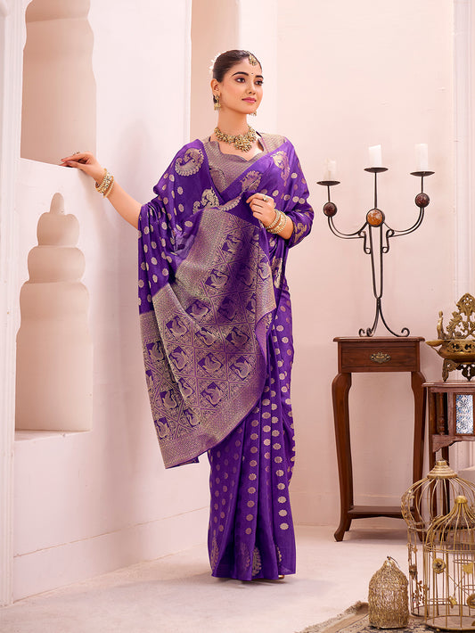 Purple Color Zari Weaving Work Roop Silk Saree