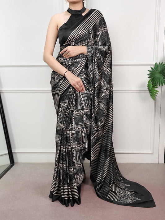 Festival Wear Black Satin Silk Saree
