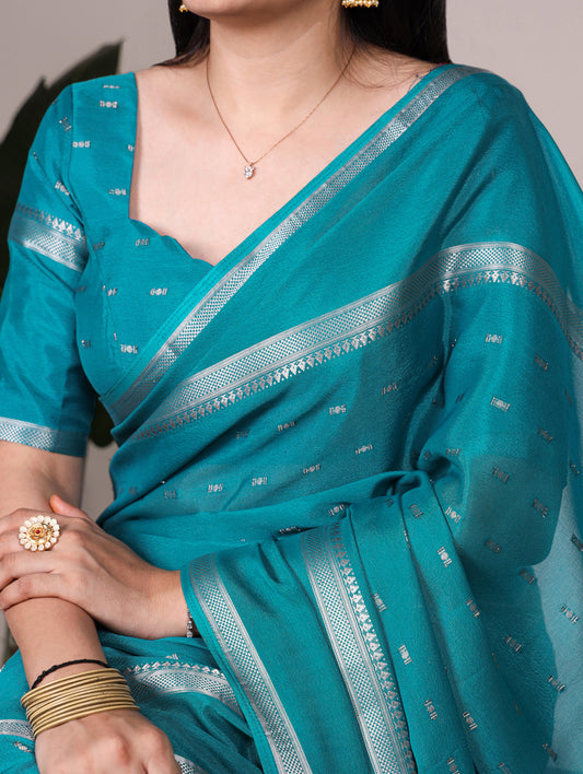 Firozi Color Weaving Work Crepe Saree