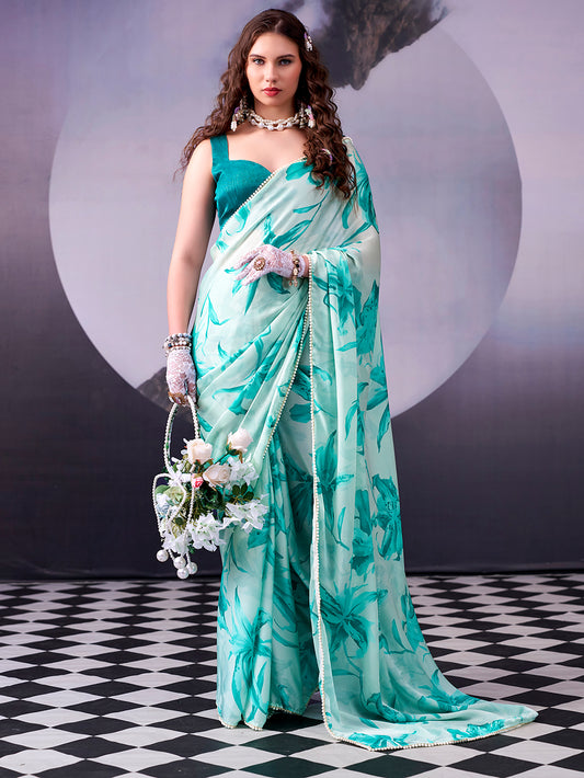 Firozi Color Party Wear Saree