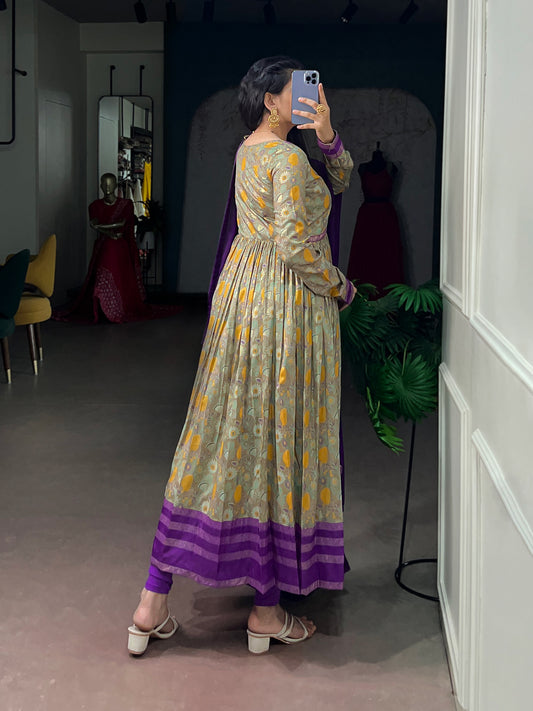 Tasar Silk With Floral Print Long Dress