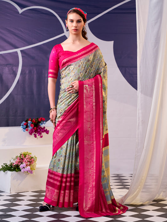Pink Color Tasar Silk Saree