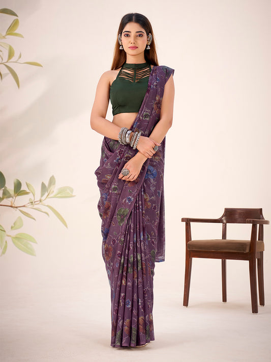 Wine Color Floral Viscose Lurex Brasso Saree