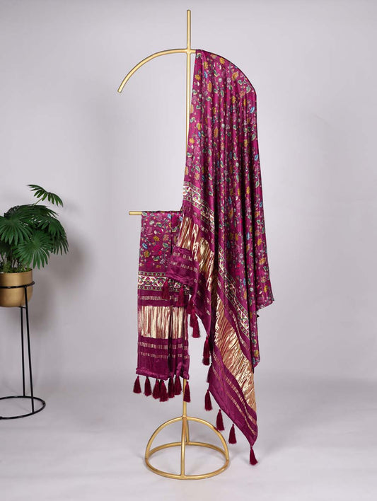 Maroon Color Printed Gaji Silk Traditional Wear Dupatta
