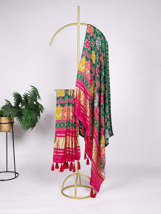 Multi Color Digital Print And Lagadi Patta Gaji Silk Dupatta