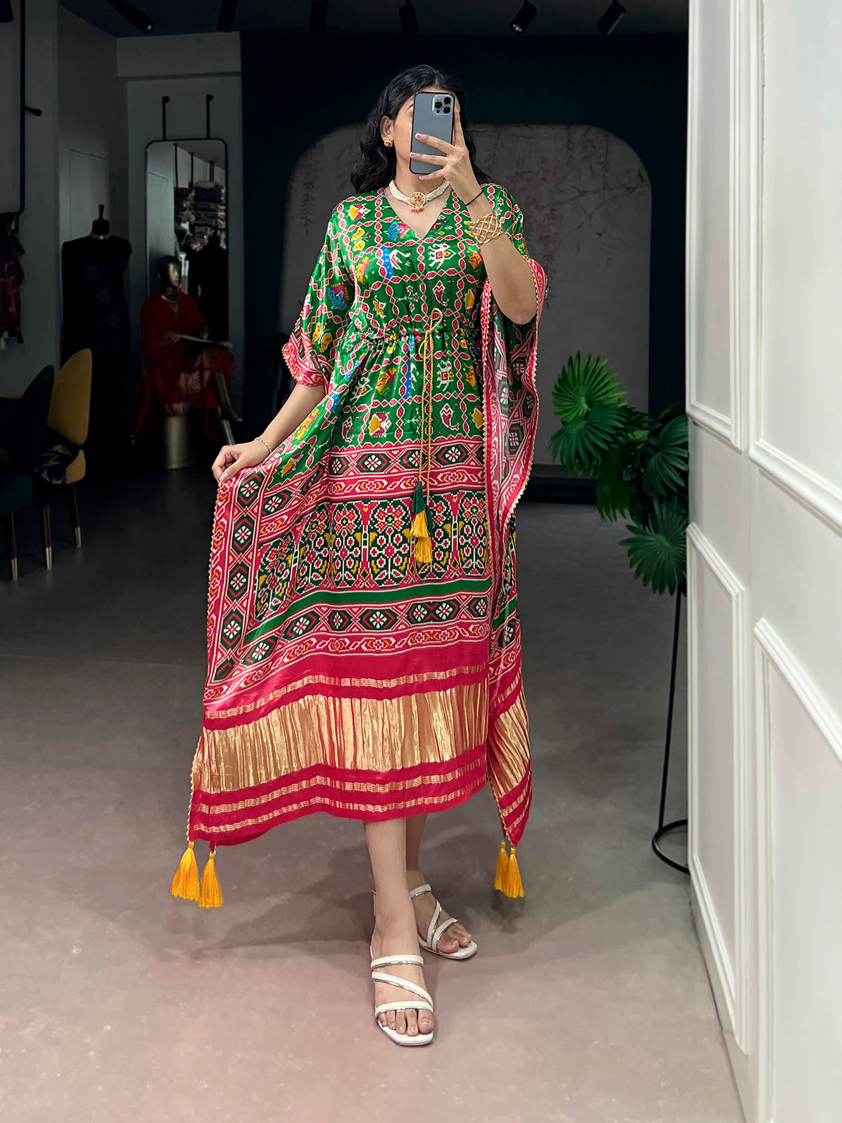 Green Color Digital Printed Kaftan