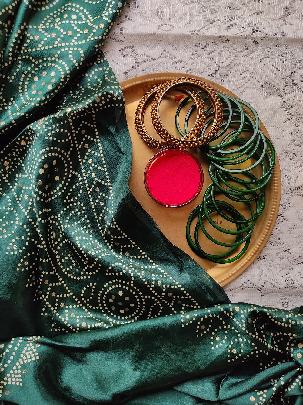 Green Color Semi Gaji Satin Saree With Foil And Print Work