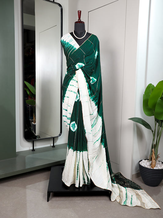 Green Color Sequins With Zari Line And Gota Patti Lace Border Viscose Chanderi Saree