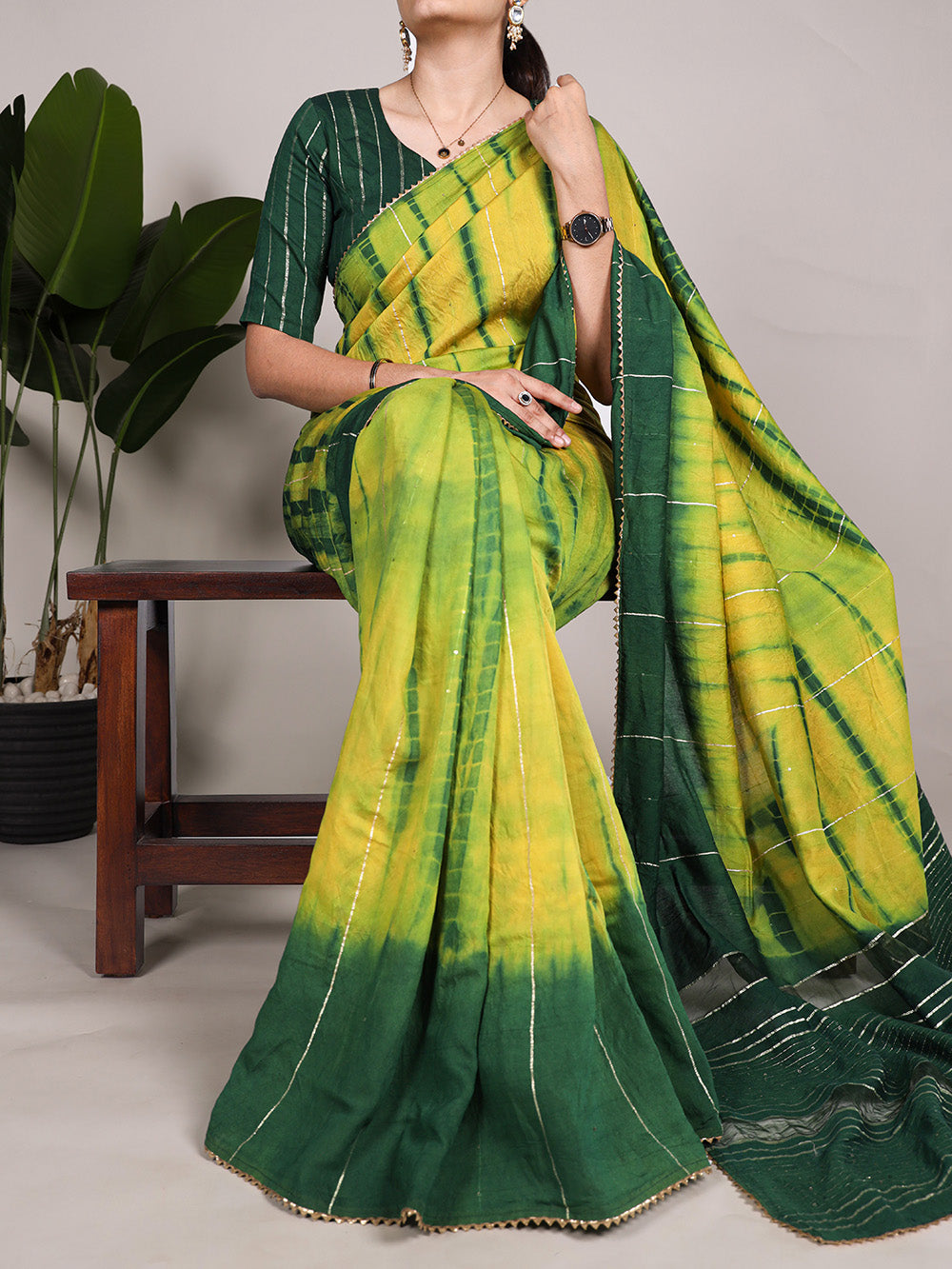Green Color Sequins With Zari Line Viscose Chanderi Saree