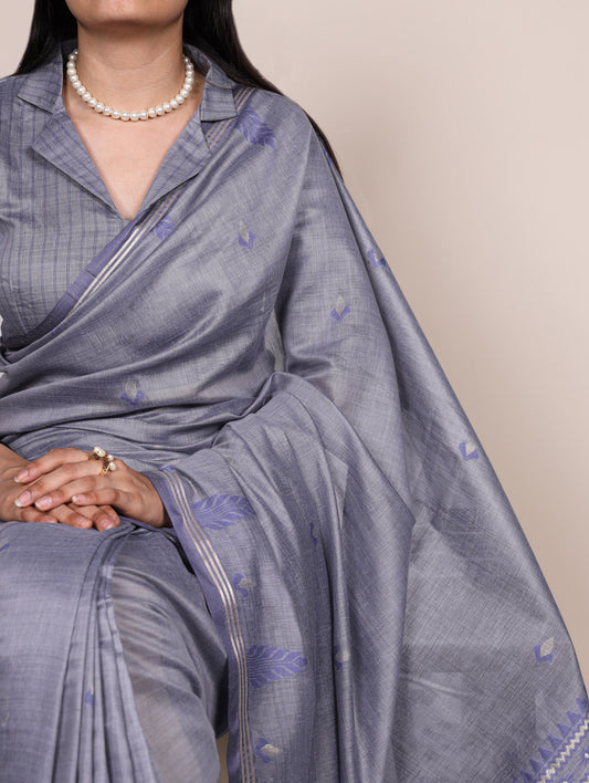 Gray Color Festive Wear Cottn Silk Saree