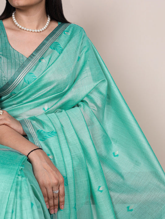 Sky Blue Color Festive Wear Cottn Silk Saree