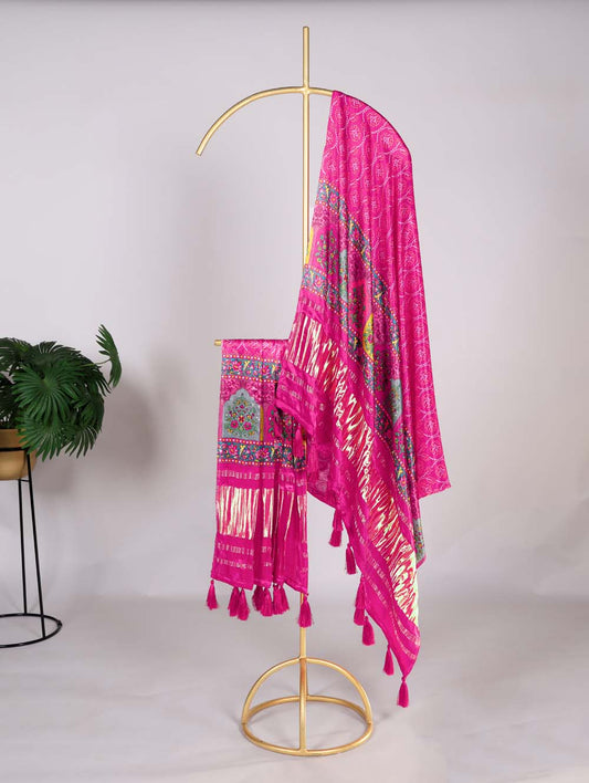 Light Pink Color Printed Gaji Silk Wedding Dupatta