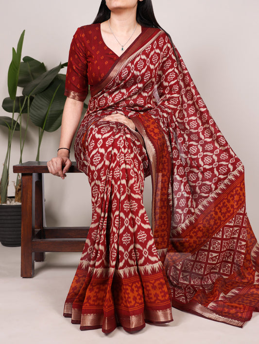 Maroon Color Polyester Viscose chanderi Saree