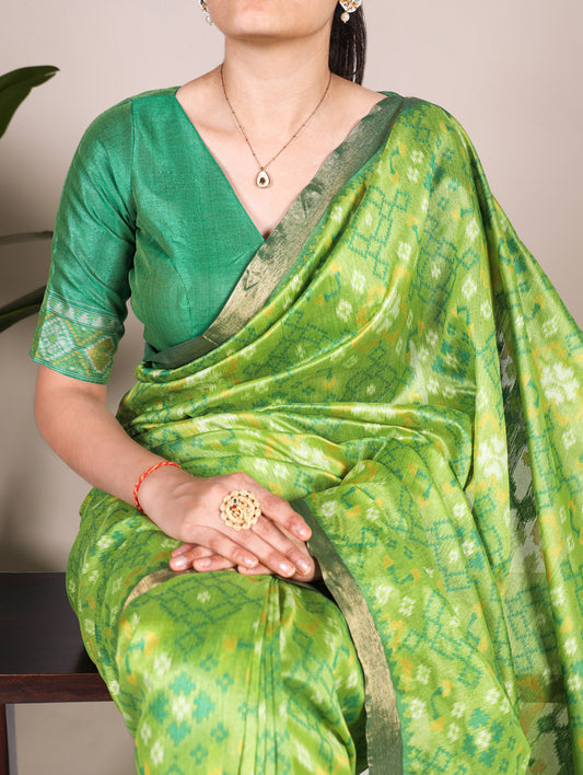 Pista Color Patola Print With Zari Weaving Work Jacquard Silk Saree