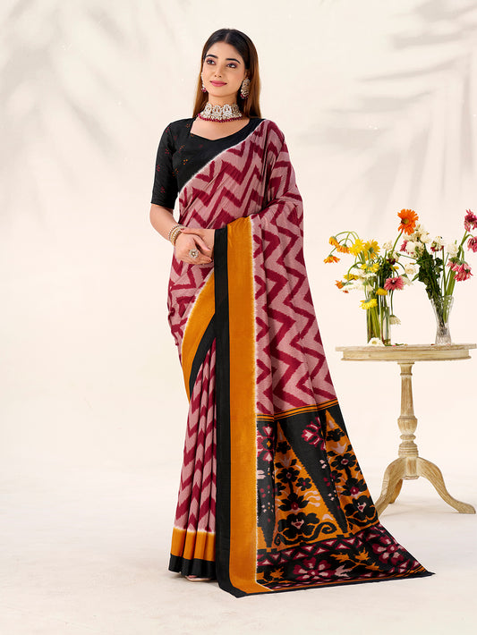 Maroon Color Printed Tasar Silk Saree