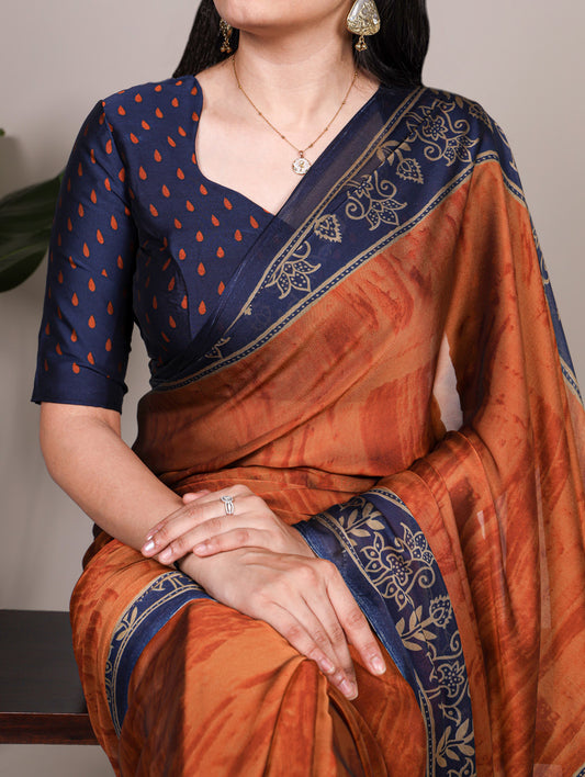 Rust Orange Color Printed Rangoli Silk Saree
