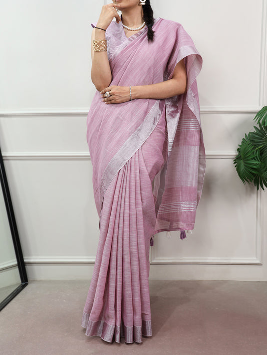 Light Weight Lavender Color Linen Saree