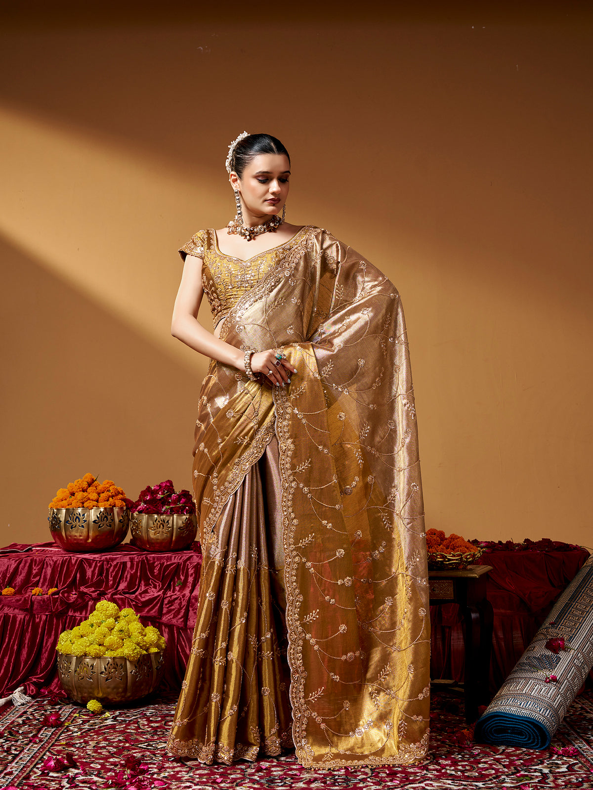 Elegant Designer Saree with Embroidery and Tube Beads Work
