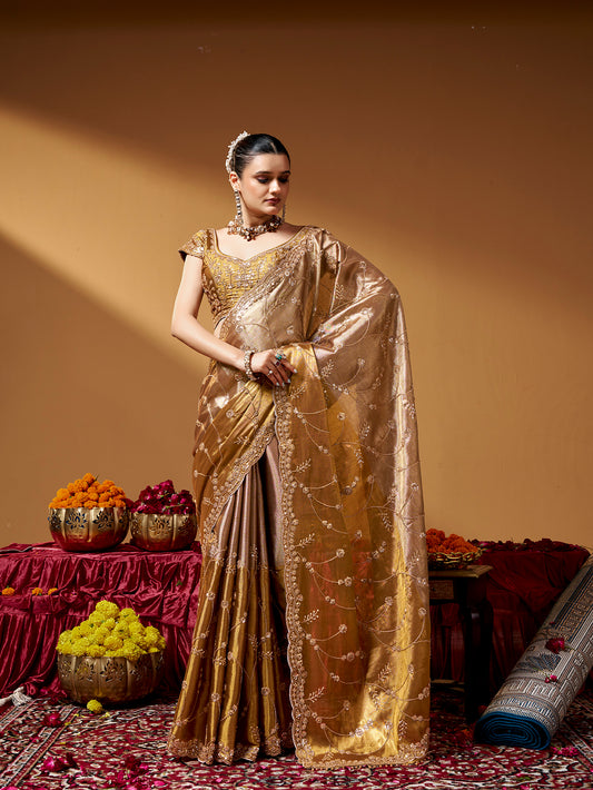 Elegant Designer Saree with Embroidery and Tube Beads Work