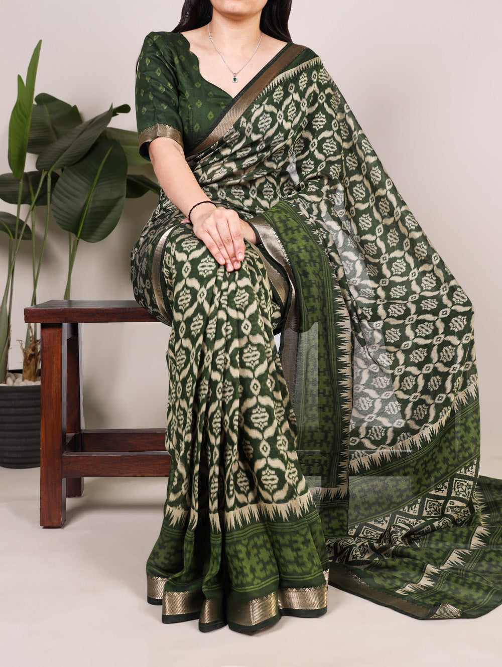 Mehendi Color Polyester Viscose chanderi Saree
