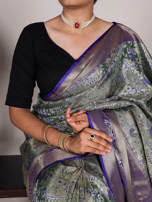 Green Color Zari Weaving Work Jacquard Silk Saree By Yana Fab