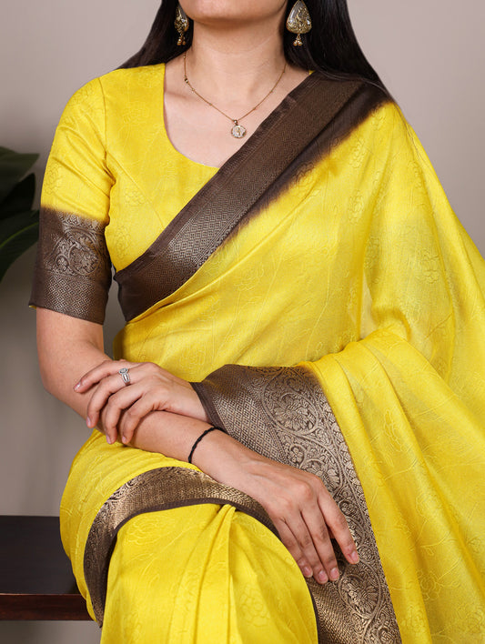 Yellow Color Zari Weaving Work Marsh Mello Saree