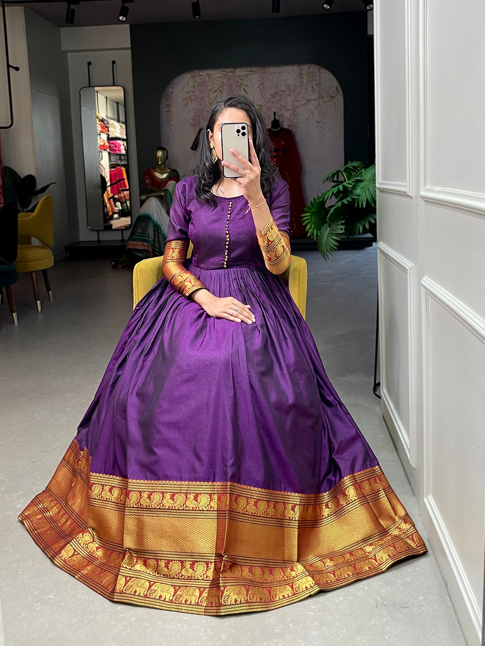 Purple Color Zari Weaving Work Narayan Pet Cotton Dress