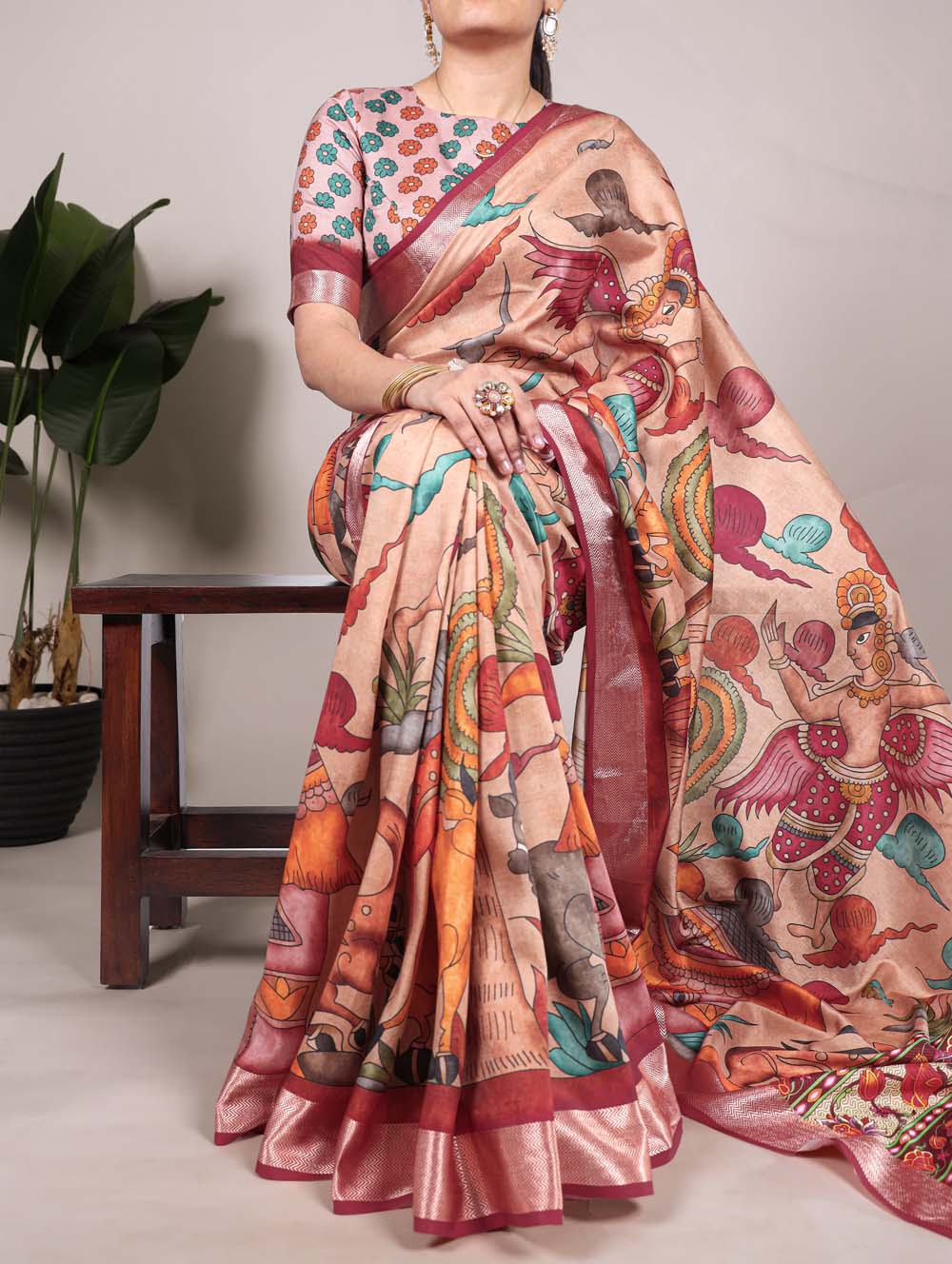 Mustard Color Printed Tussar Silk With Viscose Border Saree