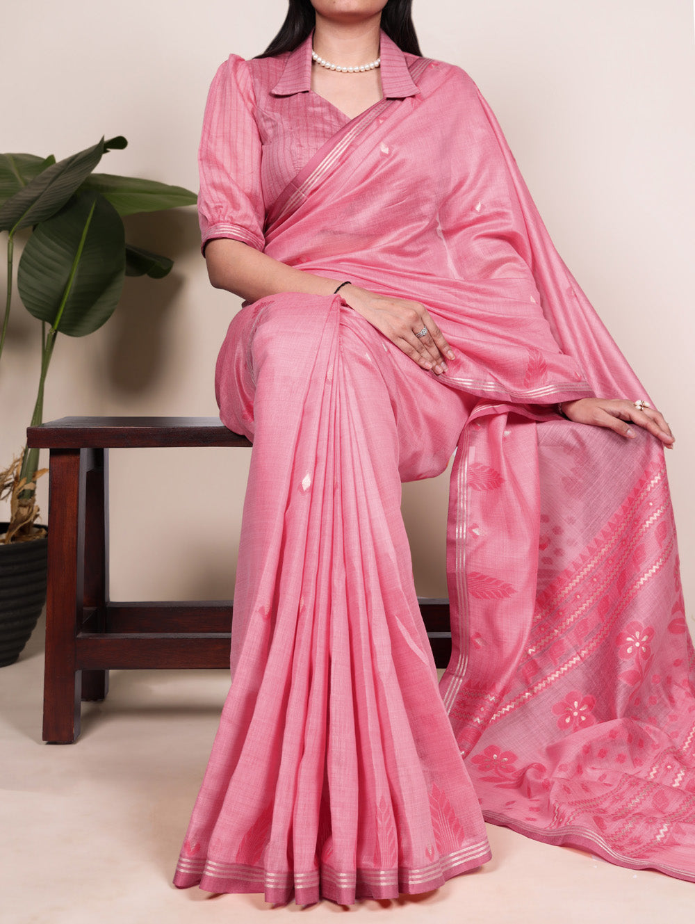 Crimson Color Festive Wear Cottn Silk Saree
