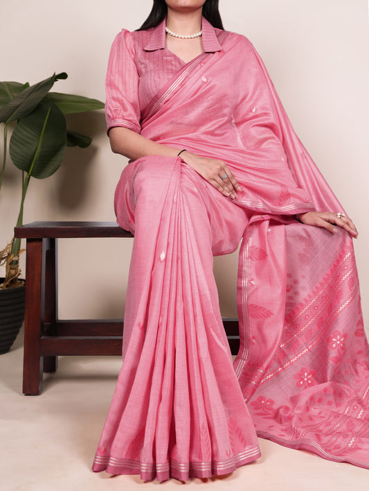 Crimson Color Festive Wear Cottn Silk Saree