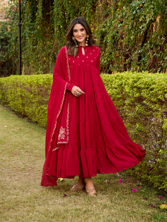 Pink Color Foil Work Marbel Gown