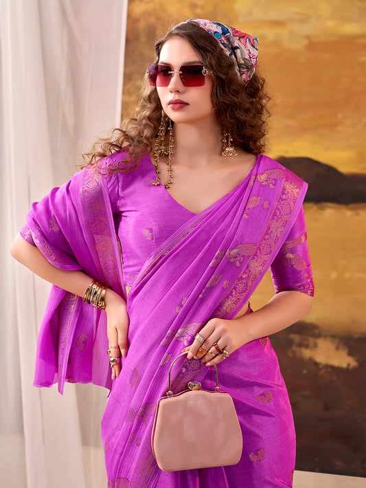 Pink Color Weaving Work Crepe Saree