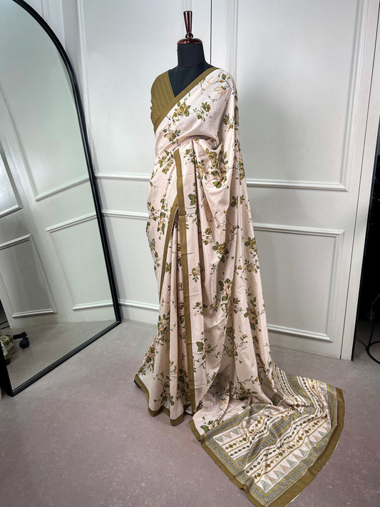 Olive Green Color Traditional Saree