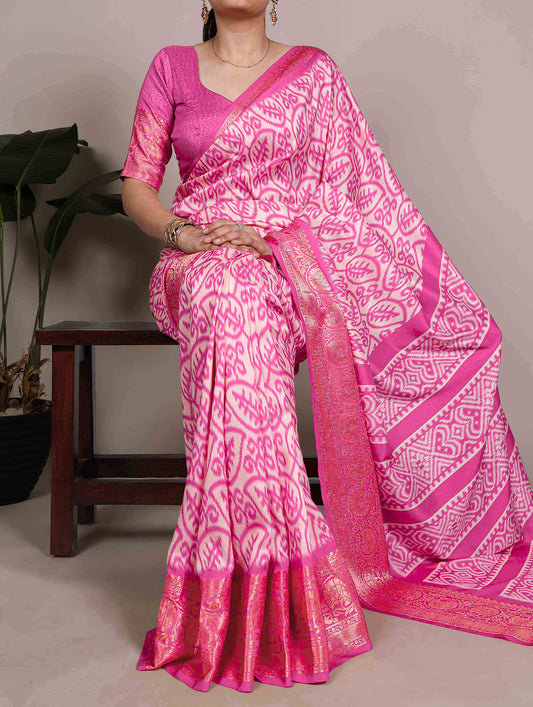 Pink Color Viscose Border Saree