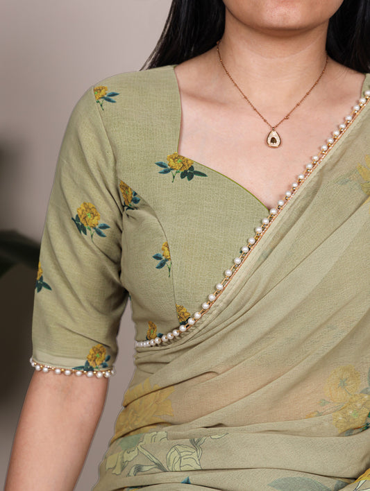 Mehendi Color Weightless Marbel Fancy Saree