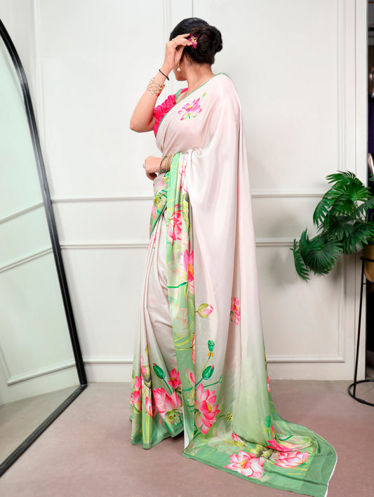 Off White Color Festival Wear Saree