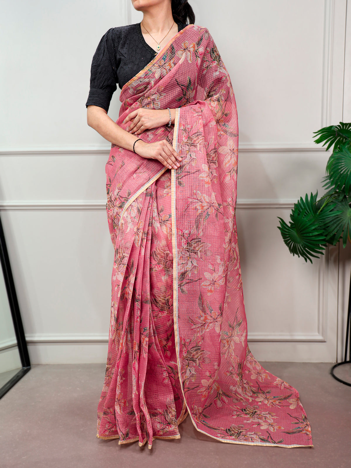 Floral Printed Kota Doria Saree