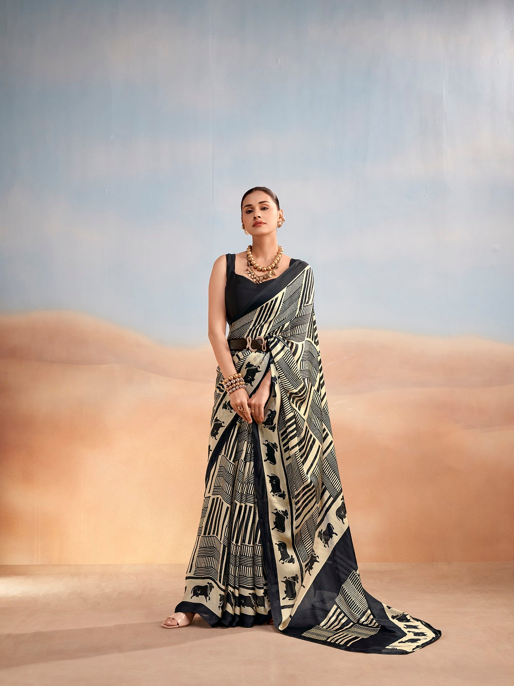 Casul Wear Printed Satin Chiffon Saree