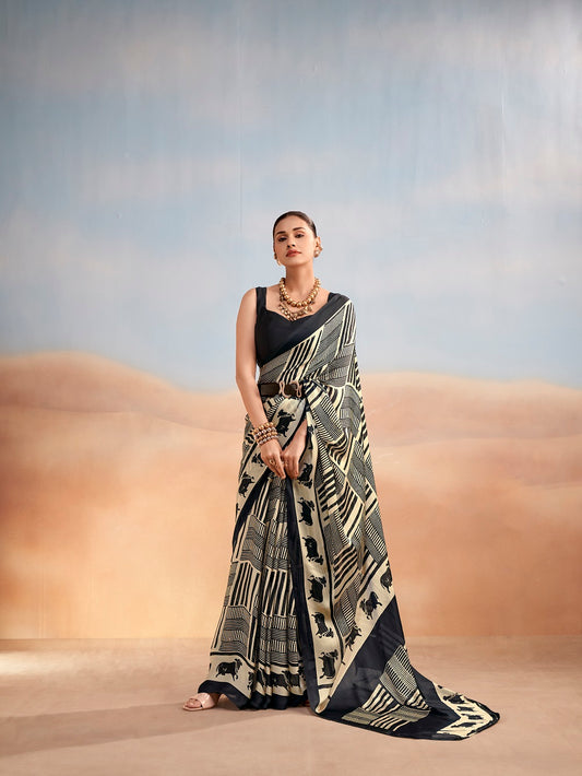 Casul Wear Printed Satin Chiffon Saree