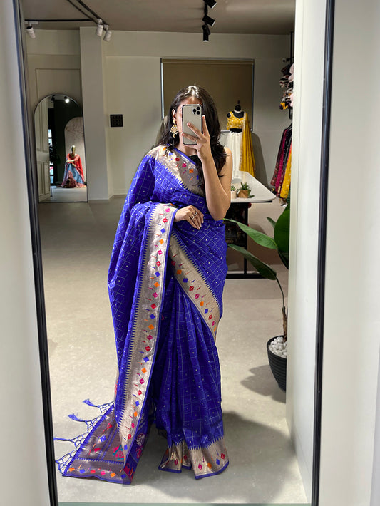 Navy Blue Color Weaving Zari Work Jacquard Silk Saree