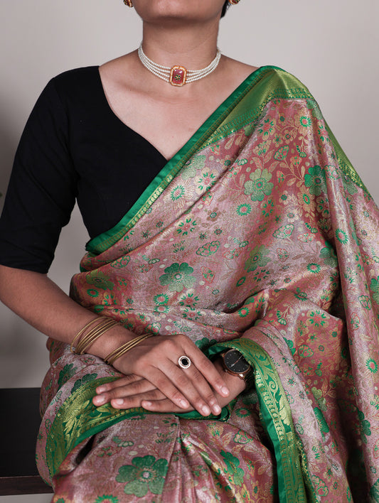 Baby Pink Color Zari Weaving Work Jacquard Silk South Indian Saree